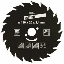 Wolfcraft Lame De Scie Circulaire CT, 150x16x2.4 Mm, 20 Dents