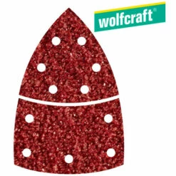 Pack 10 Feuilles Abrasives Adhesives, Corindon, Grain 60, Perforées, Triangulaire 1812000 Wolfcraft
