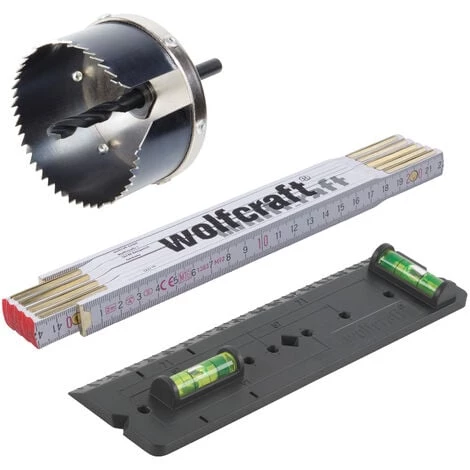 Kit DIY Pour Pose De Prises Murales, 1 Scie Cloche, 1 Mettre Pliant, 1 Gabarait De Perçage - Wolfcraft 8618000 1 Kit DIY Pour Pose De Prises Murales, 1 Scie Cloche, 1 Mettre Pliant, 1 Gabarait De Perçage - Wolfcraft 8618000